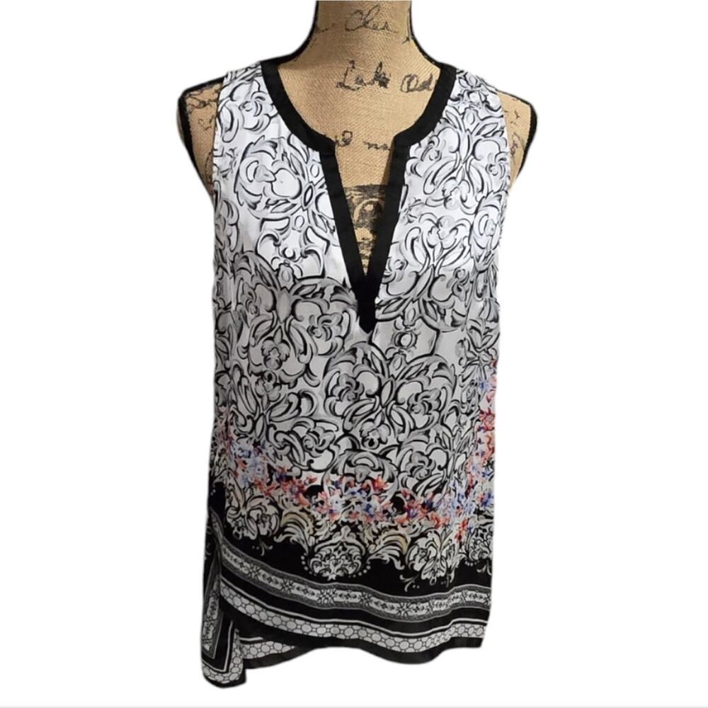 Whbm‎ Floral Asymmetrical Hem Tunic Length Shirt Size 10 Medium